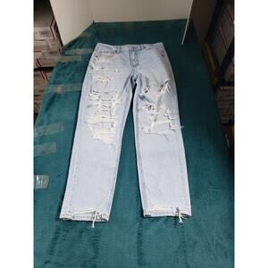 American Eagle Jeans Size 4 Womens Blue Stretch Distressed Mid Rise Curvy Mom